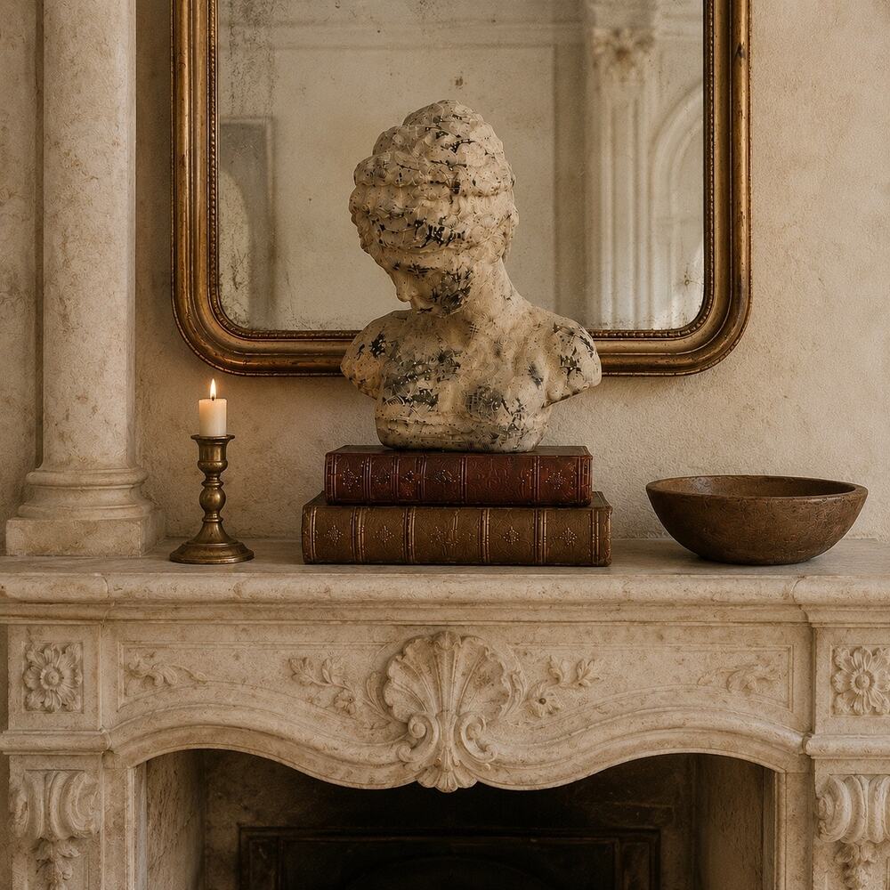 Rustic Cast Stone Female Bust Sculpture Architectural Old World Decor